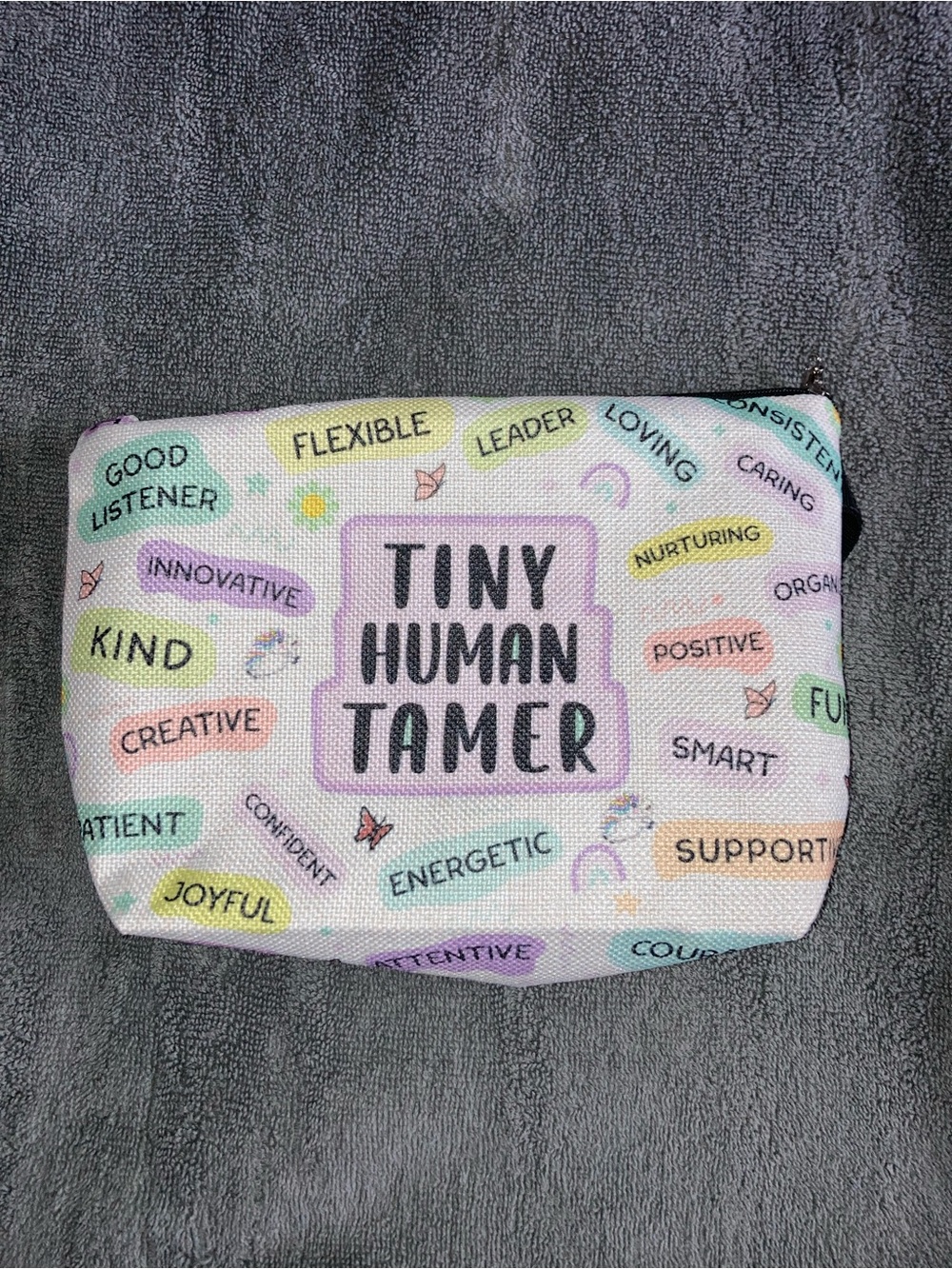 Tiny Human Tamer Pastel Words Cosmetic Pouch